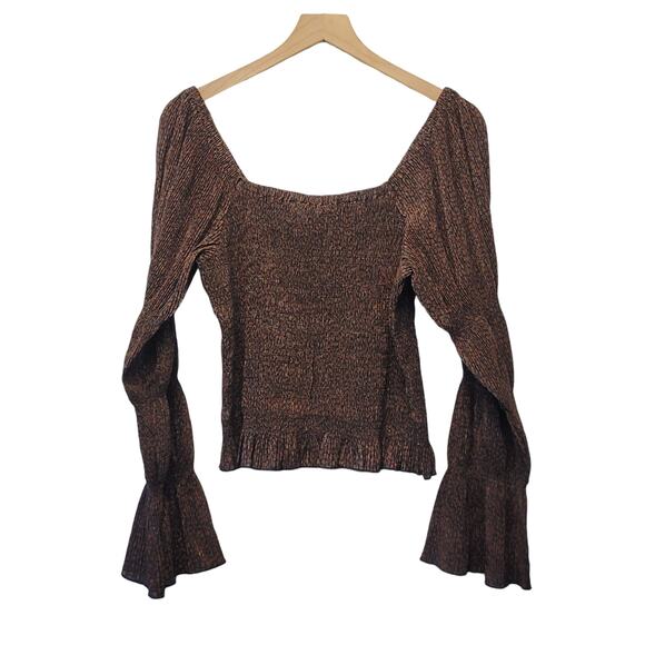 Anthropologie Brown Shimmer Puff-Sleeved Blouse - XL New - Picture 5 of 6